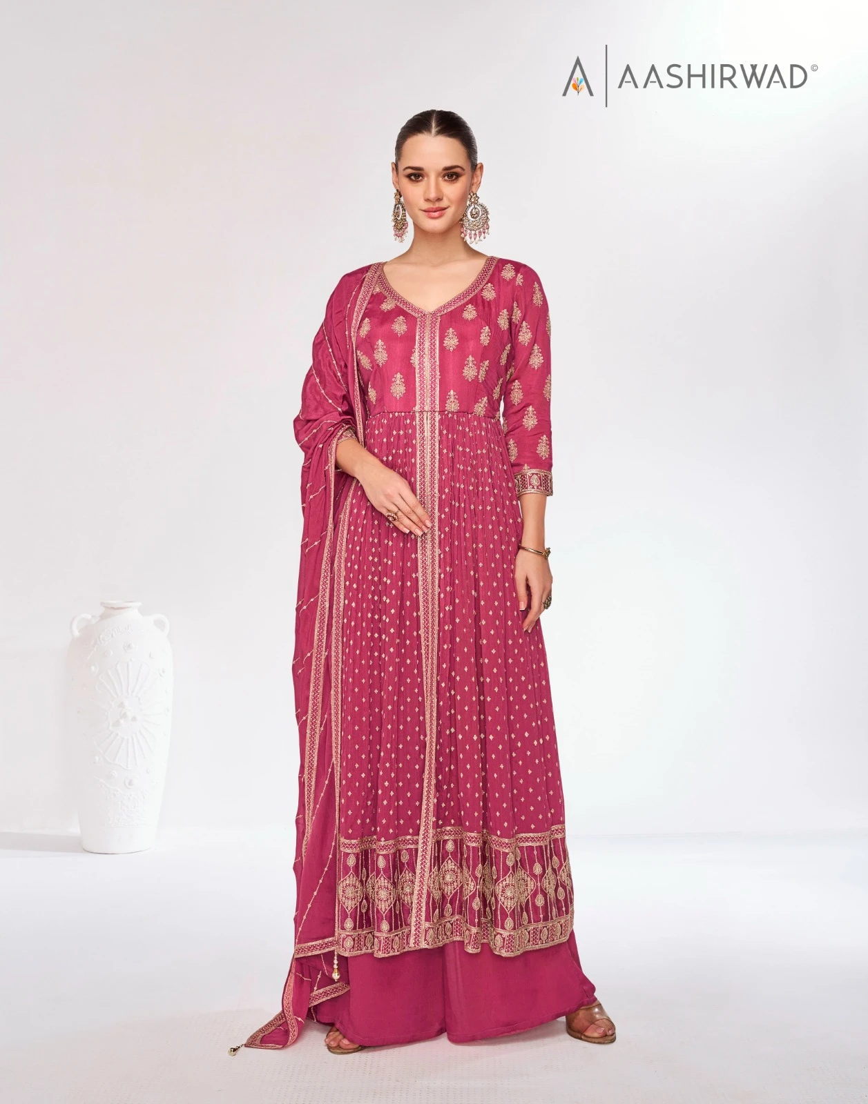 Aashirwad Rosy Premium Chinnon N Real Georgette Wholesale Designer Readymade Salwar Suit Catalog — Wholesale Salwar Suits, Aashirwad Creation wholesale from Surat - Gallery Image 3
